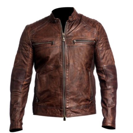 Mens Biker Vintage Antique Brown Cafe Racer Real Leather Jacket