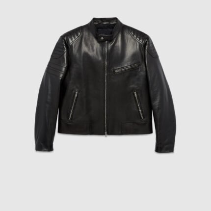 Men’s Black Padded Sleeves Biker Leather Jacket